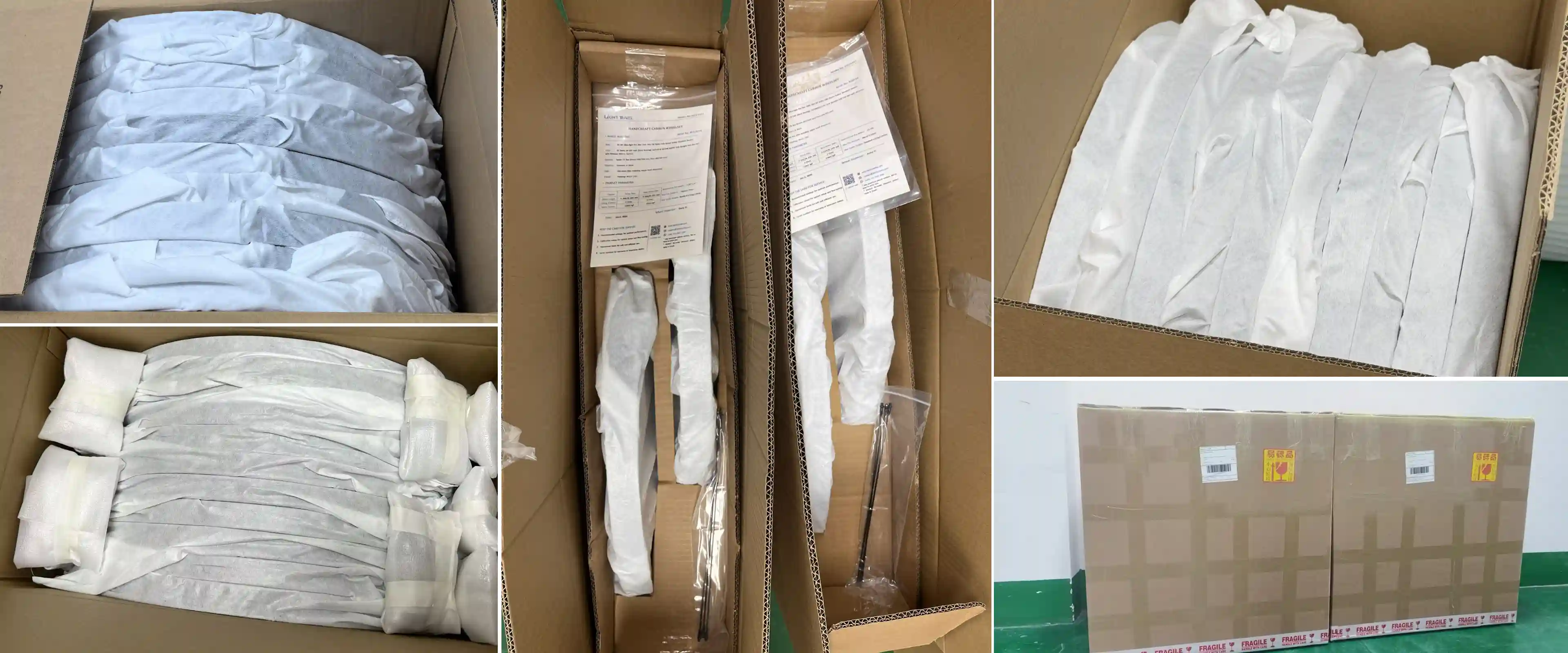 Light Travel Cycling OEM carbon wheelsets packed with handcraft build documentation and protective wrapping in export cartons, serial-traced and ready to ship