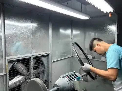 Surface finishing of a carbon rim: sanding, painting and decal application at Light Travel Cycling